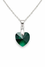 Colar Feminino Prata Singapura com Pingente Coração Swarovski 14mm Esmeralda