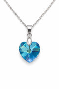 Colar Feminino Prata Singapura com Pingente Coração Swarovski 14mm Aquamarine AB