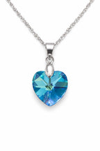 Colar Feminino Prata Singapura com Pingente Coração Swarovski 14mm Aquamarine AB