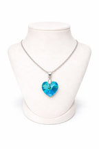 Colar Feminino Prata Singapura com Pingente Coração Swarovski 14mm Aquamarine AB