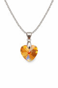 Colar Feminino Prata Singapura com Pingente Coração Swarovski 14mm Aurora Boreal
