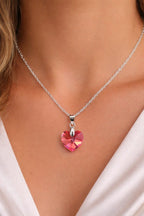 Colar Feminino Prata Singapura com Pingente Coração Swarovski 18mm Rose AB