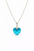 Colar Feminino Prata Singapura com Pingente Coração Swarovski 18mm Blue AB
