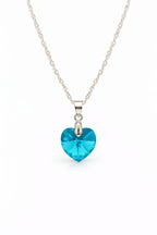 Colar Feminino Prata Singapura com Pingente Coração Swarovski 18mm Blue AB