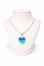 Colar Feminino Prata Singapura com Pingente Coração Swarovski 18mm Blue AB