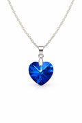 Colar Feminino Prata Singapura com Pingente Coração Swarovski 18mm Bermuda Blue