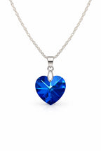 Colar Feminino Prata Singapura com Pingente Coração Swarovski 18mm Bermuda Blue