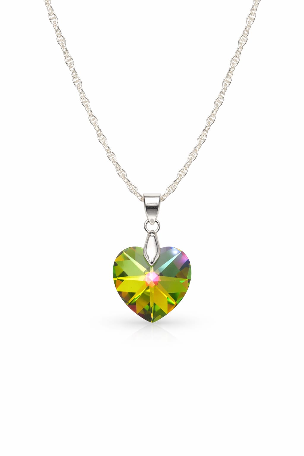 Colar Feminino Prata Singapura com Pingente Coração Swarovski 18mm Vitrail Medium