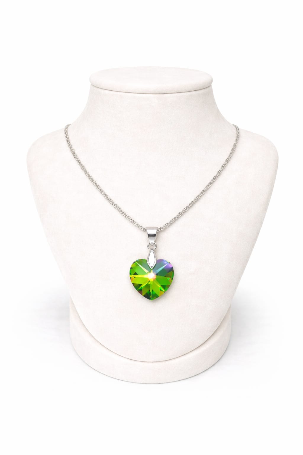 Colar Feminino Prata Singapura com Pingente Coração Swarovski 18mm Vitrail Medium