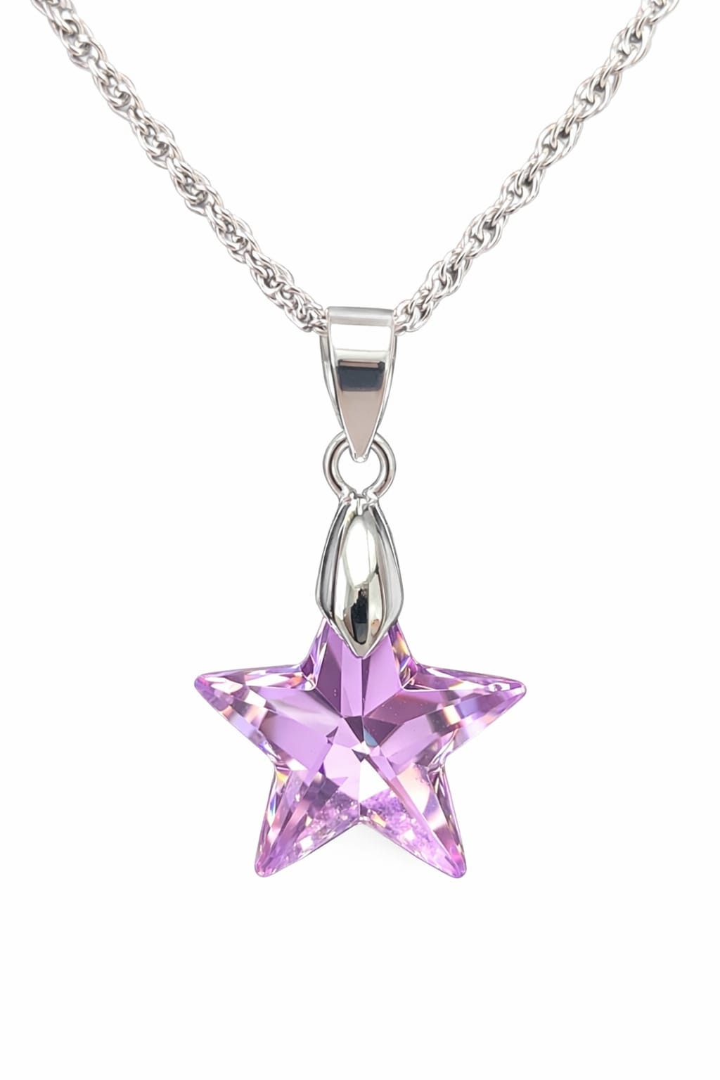 Colar Feminino Prata Singapura com Pingente Estrela Swarovski 20mm Vitrail Lighti