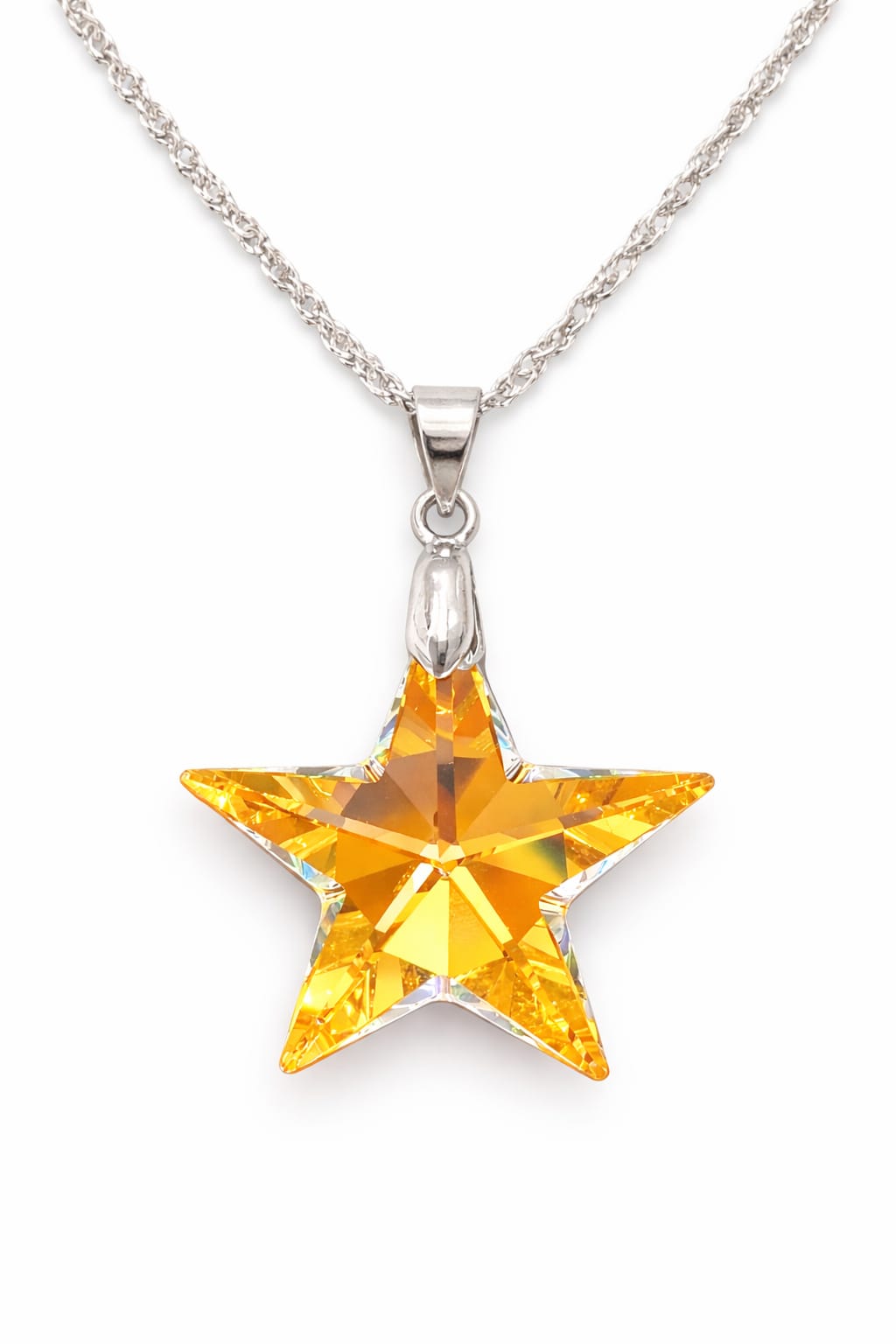 Colar Feminino Prata Singapura com Pingente Estrela Swarovski 28mm Aurora Boreal