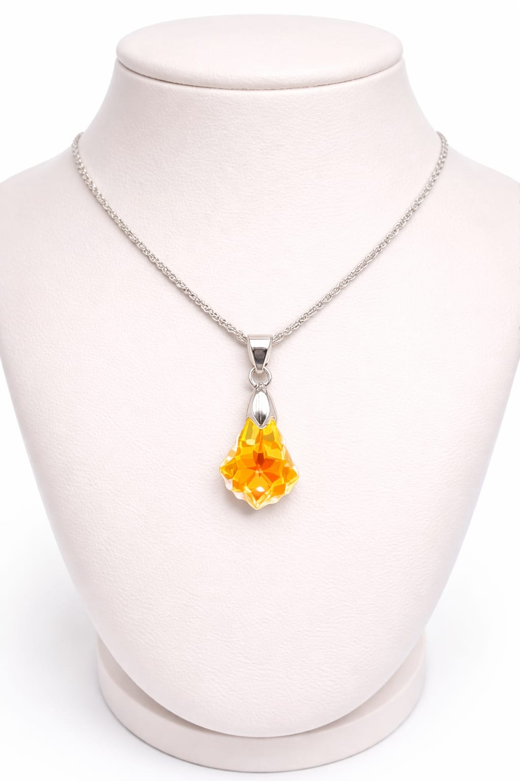 Colar Feminino Prata Singapura com Pingente Folha Milênio Swarovski 16mm Aurora Boreal