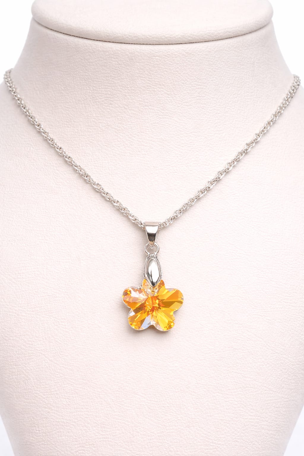 Colar Feminino Prata Singapura com Pingente Flor Swarovski 12mm Aurora Boreal