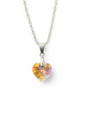 Colar Feminino Prata Singapura com Pingente Coração Swarovski 10mm Aurora Boreal