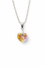 Colar Feminino Prata Singapura com Pingente Coração Swarovski 10mm Aurora Boreal