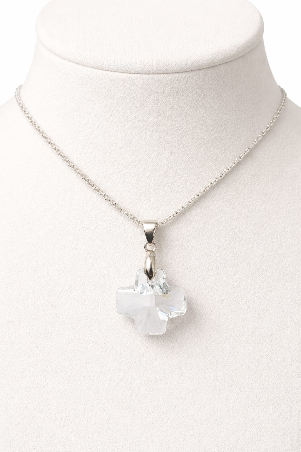 Colar Feminino Prata Singapura com Pingente Cruz Swarovski 20mm Crystal