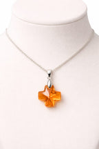 Colar Feminino Prata Singapura com Pingente Cruz Swarovski 20mm Topázio