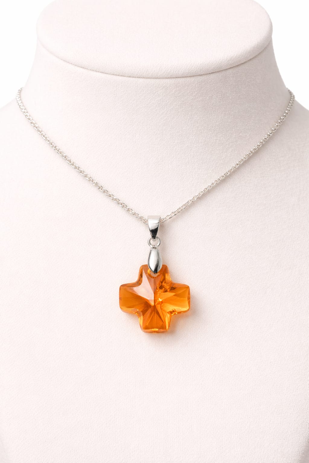 Colar Feminino Prata Singapura com Pingente Cruz Swarovski 20mm Topázio