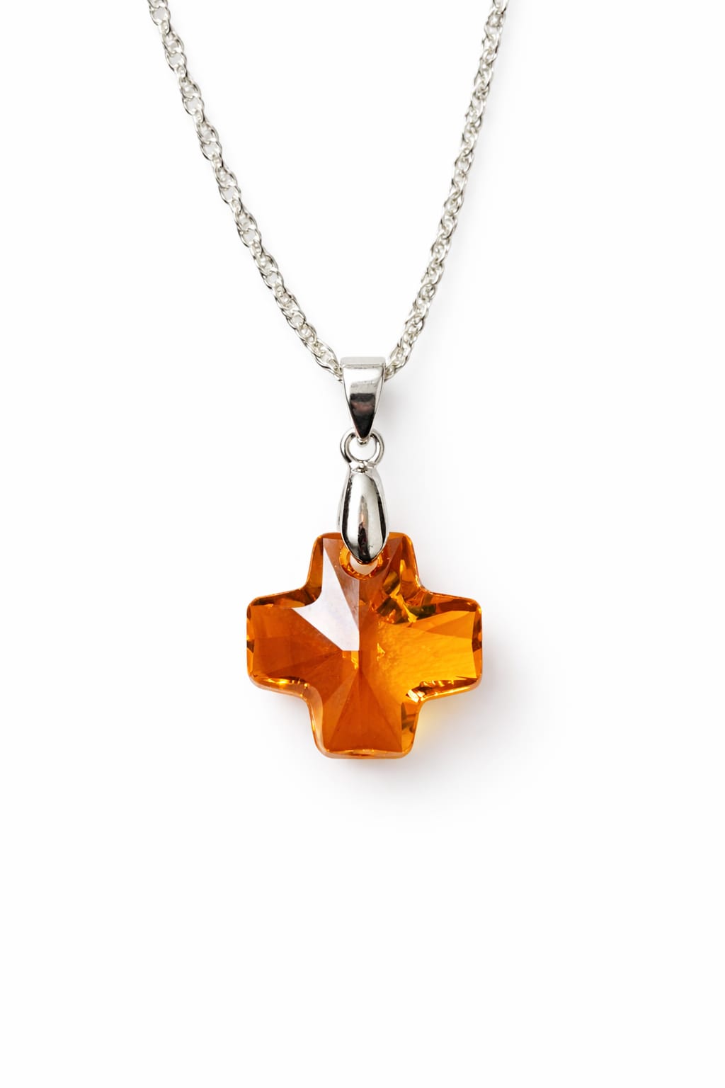 Colar Feminino Prata Singapura com Pingente Cruz Swarovski 20mm Topázio