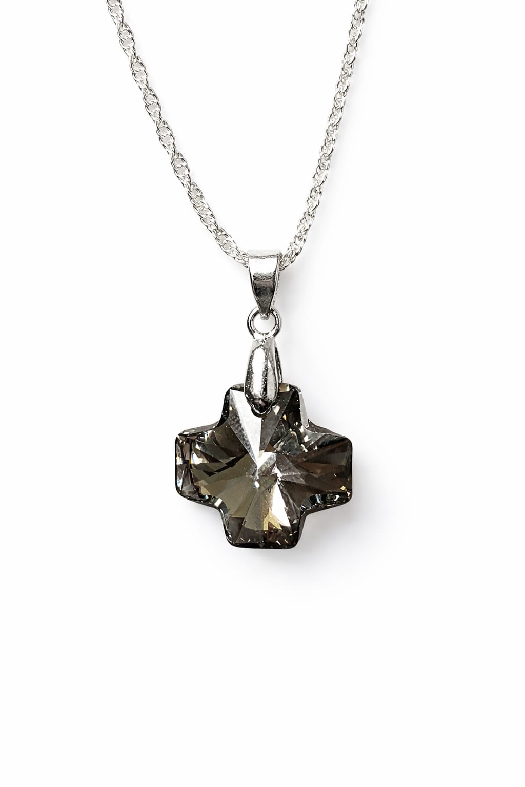 Colar Feminino Prata Singapura com Pingente Cruz Swarovski 20mm Metalic Silver