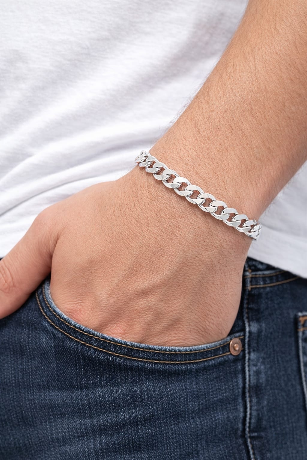 Pulseira Prata 925 Masculino Grumet 21cm 0,7cm 9,6g