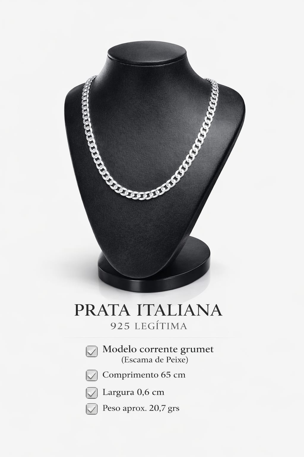 Corrente Prata 925 Masculino Grumet 65cm 0,6cm 20,7g