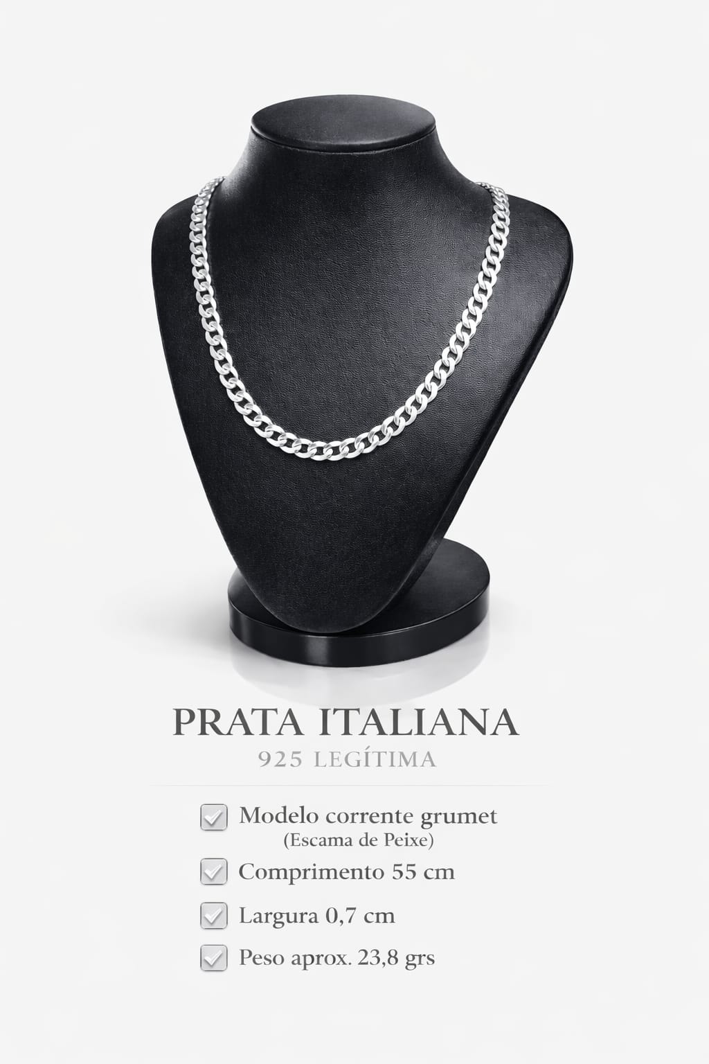 Corrente Prata 925 Masculino Grumet 55cm 0,7cm 23,8g