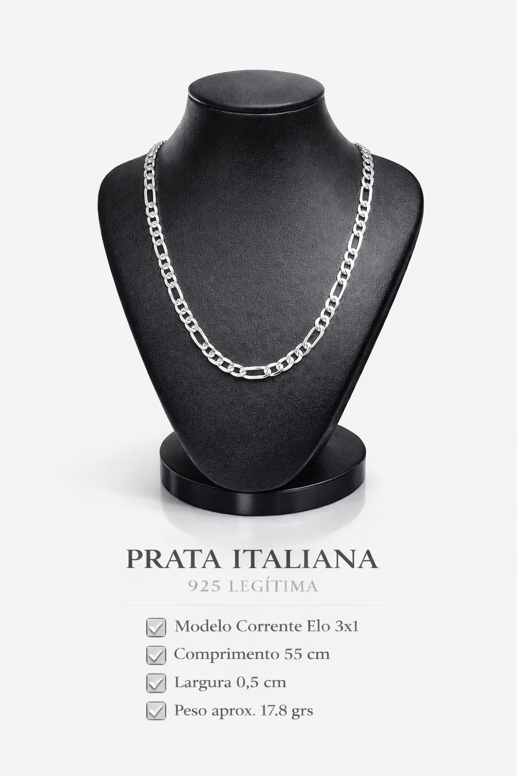 Corrente Prata 925 Masculino Elo 3x1 55cm 0,5cm 17,8g