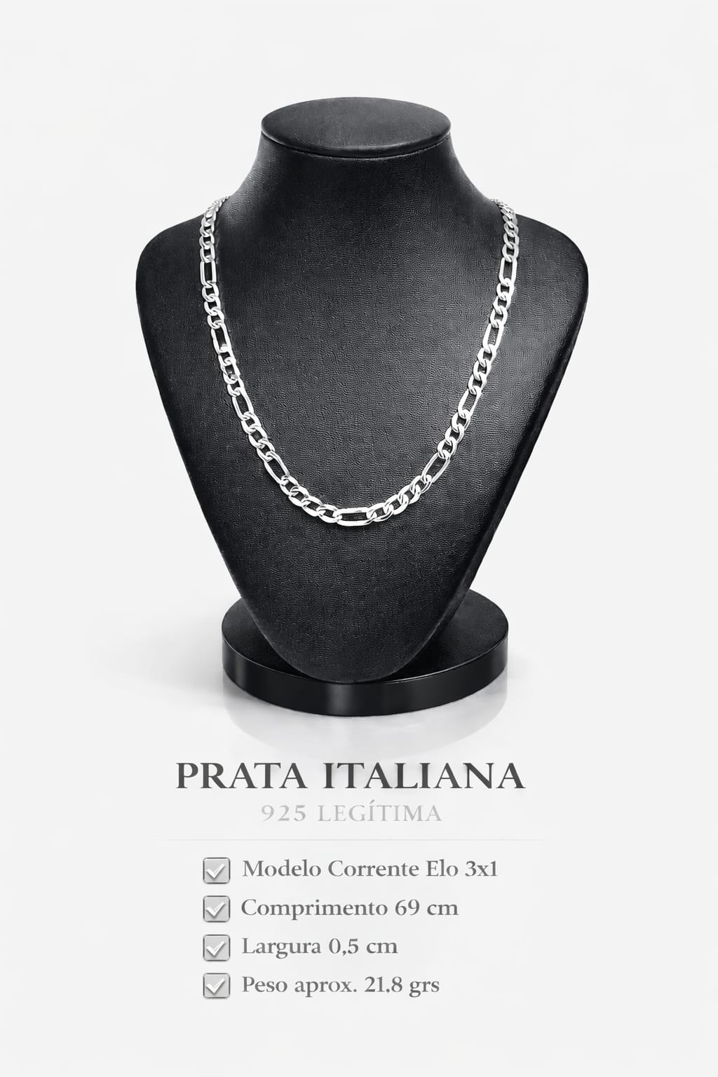 Corrente Prata 925 Masculino Elo 3x1 69cm 0,5cm 21,8g