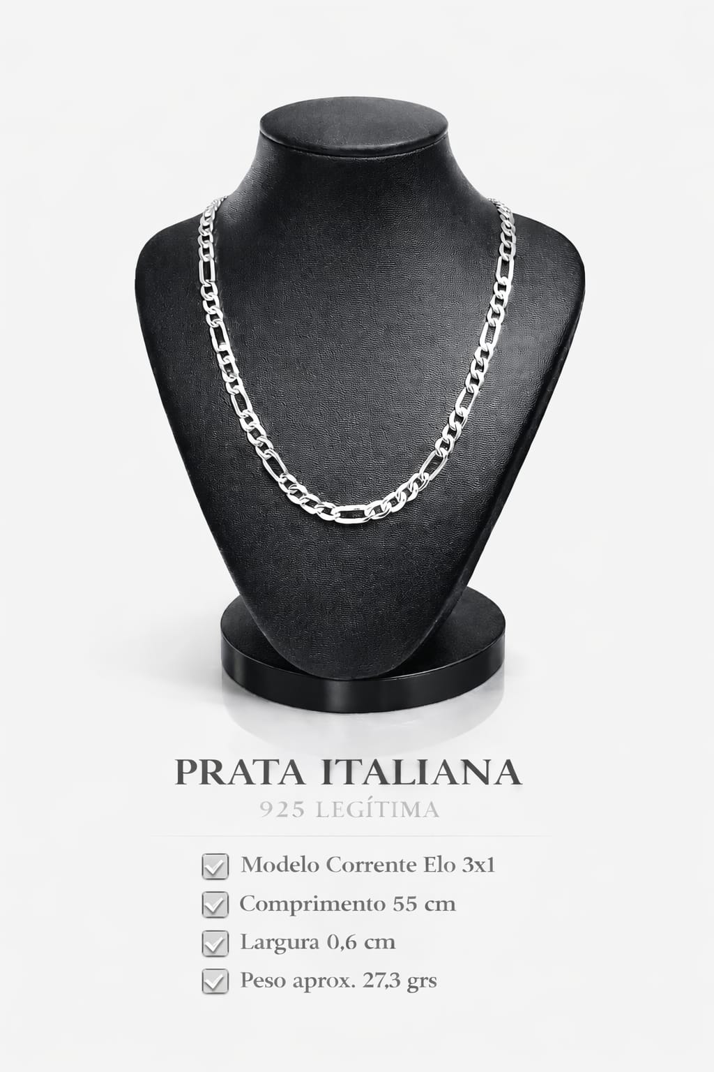 Corrente Prata 925 Masculino Elo 3x1 55cm 0,6cm 27,3g