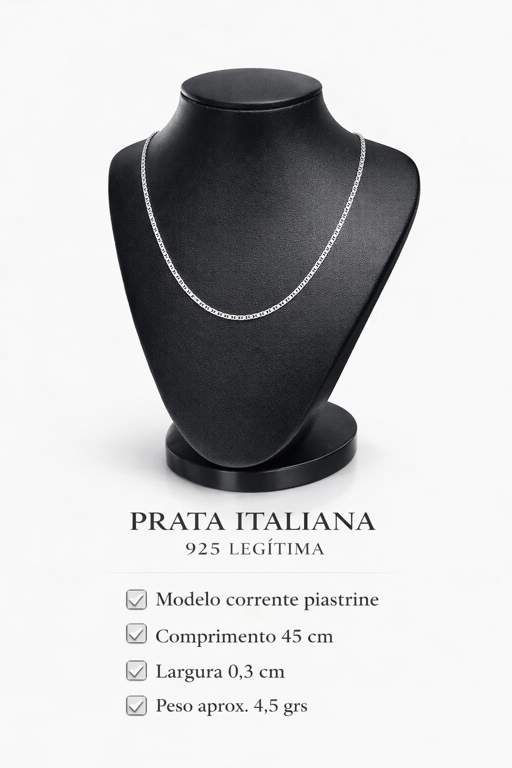 Corrente Prata 925 Masculino Piastrine 45cm 0,3cm 4,5g