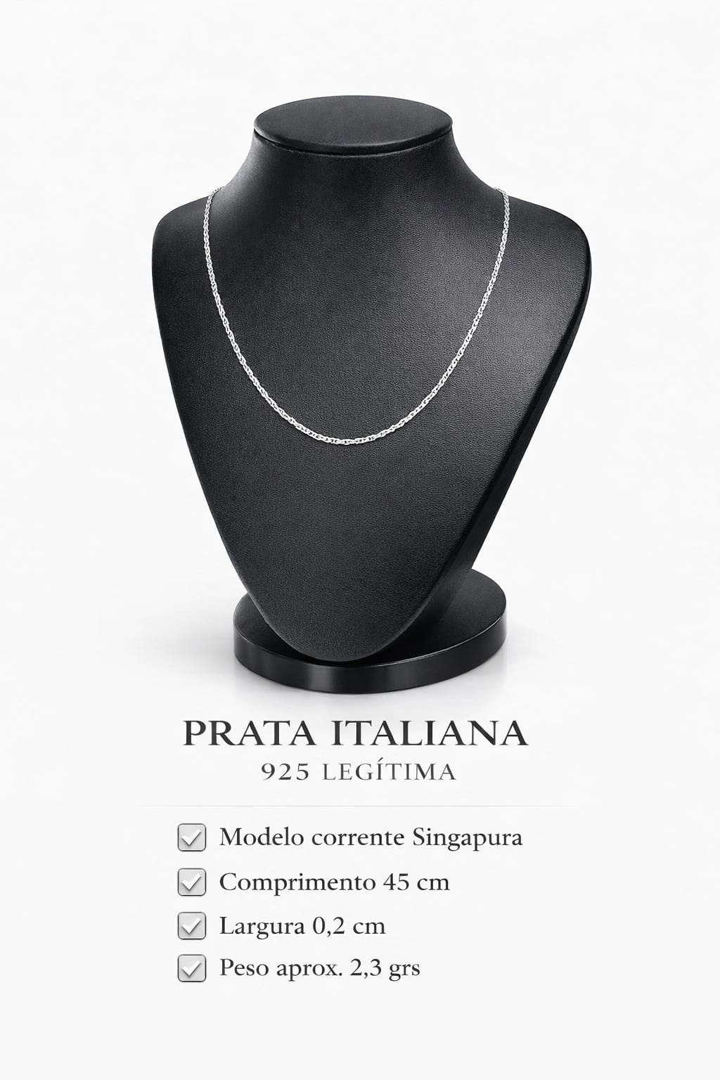 Corrente Prata 925 Feminina Singapura 45cm 2,3g