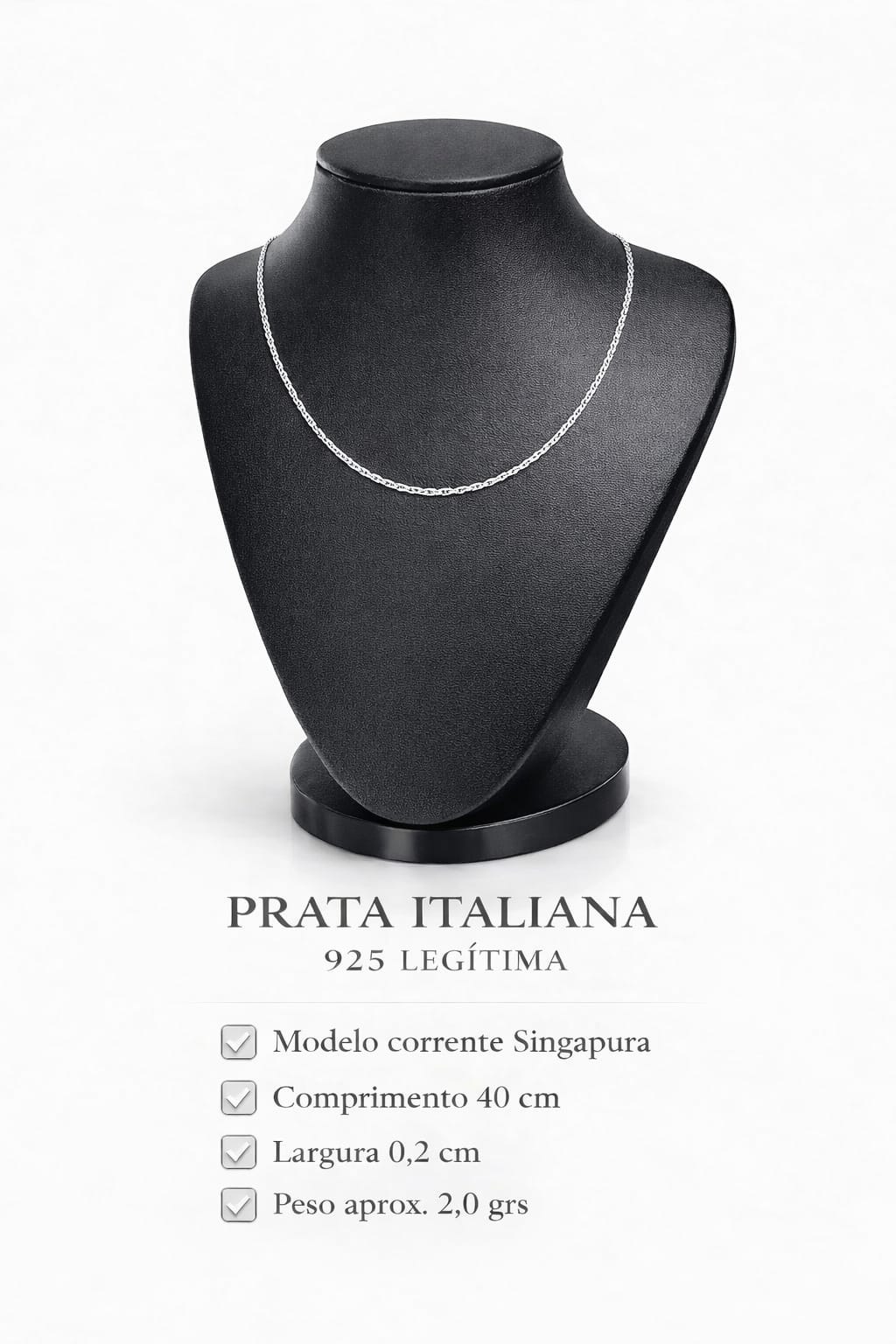 Corrente Prata 925 Feminina Singapura 40cm 2,0g