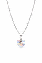 Colar Feminino Prata Singapura com Pingente Coração Swarovski 18mm Aurora Boreal