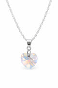Colar Feminino Prata Singapura com Pingente Coração Swarovski 18mm Aurora Boreal