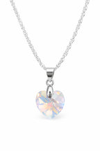Colar Feminino Prata Singapura com Pingente Coração Swarovski 18mm Aurora Boreal