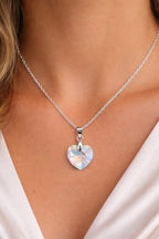 Colar Feminino Prata Singapura com Pingente Coração Swarovski 18mm Aurora Boreal