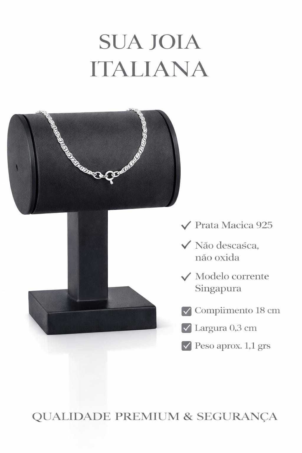 Pulseira Prata 925 Feminina Singapura 18cm 1,1g