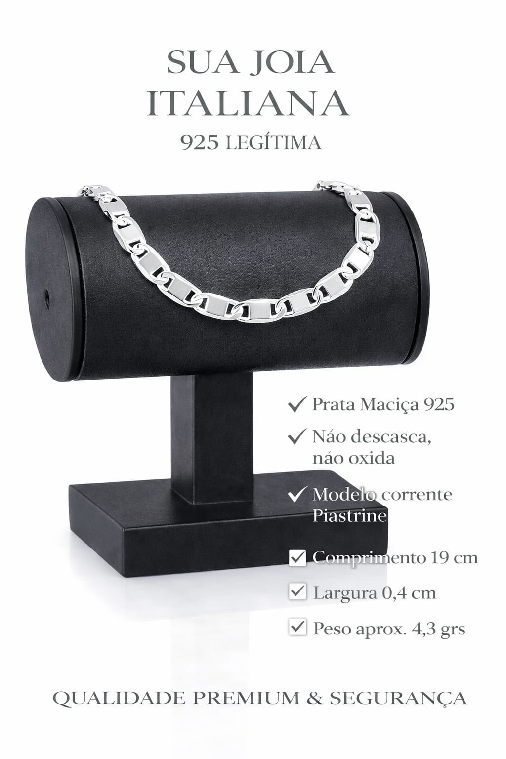 Pulseira Prata 925 Masculino Piastrine 19cm 4,3grs