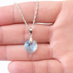 Colar Feminino Prata Singapura com Pingente Coração Swarovski 14mm Aquamarine