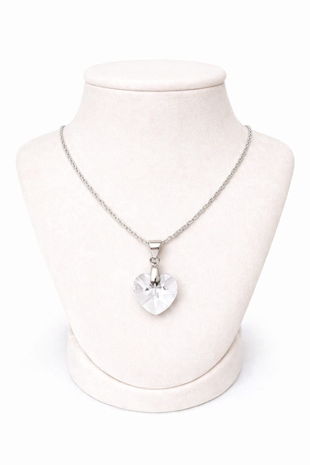 Colar Feminino Prata Singapura com Pingente Coração Swarovski 14mm Crystal