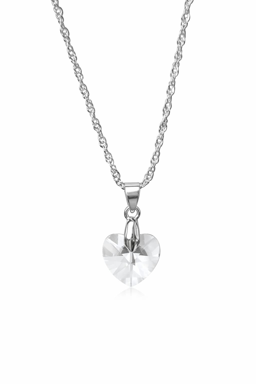 Colar Feminino Prata Singapura com Pingente Coração Swarovski 14mm Crystal
