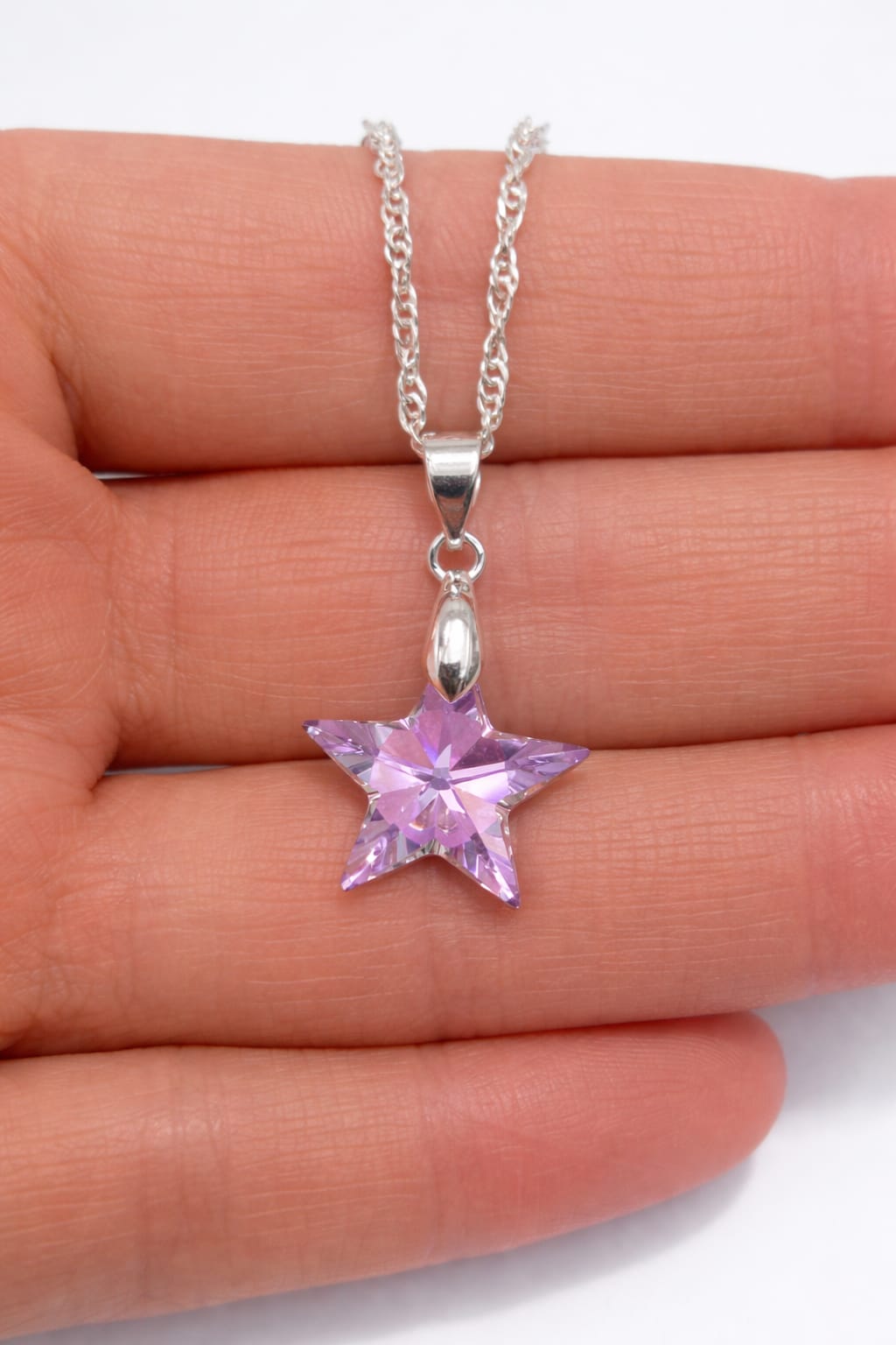 Colar Feminino Prata Singapura com Pingente Estrela Swarovski 20mm Vitrail Lighti