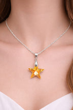 Colar Feminino Prata Singapura com Pingente Estrela Swarovski 20mm Aurora Boreal