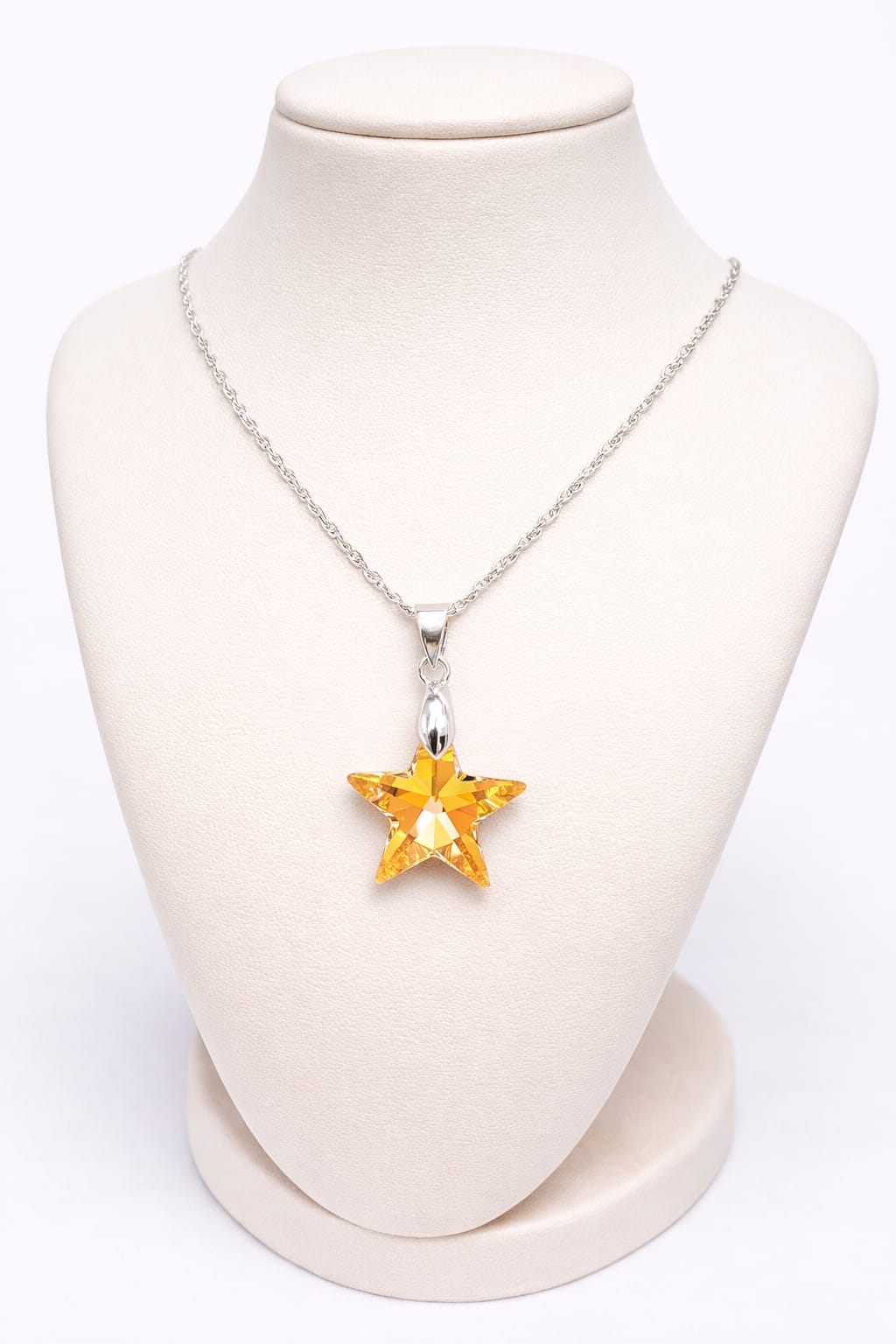 Colar Feminino Prata Singapura com Pingente Estrela Swarovski 28mm Aurora Boreal