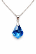 Colar Feminino Prata Singapura com Pingente Folha Milênio Swarovski 22mm Aquamarine