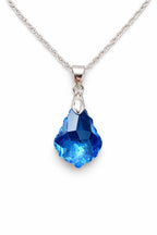 Colar Feminino Prata Singapura com Pingente Folha Milênio Swarovski 22mm Aquamarine