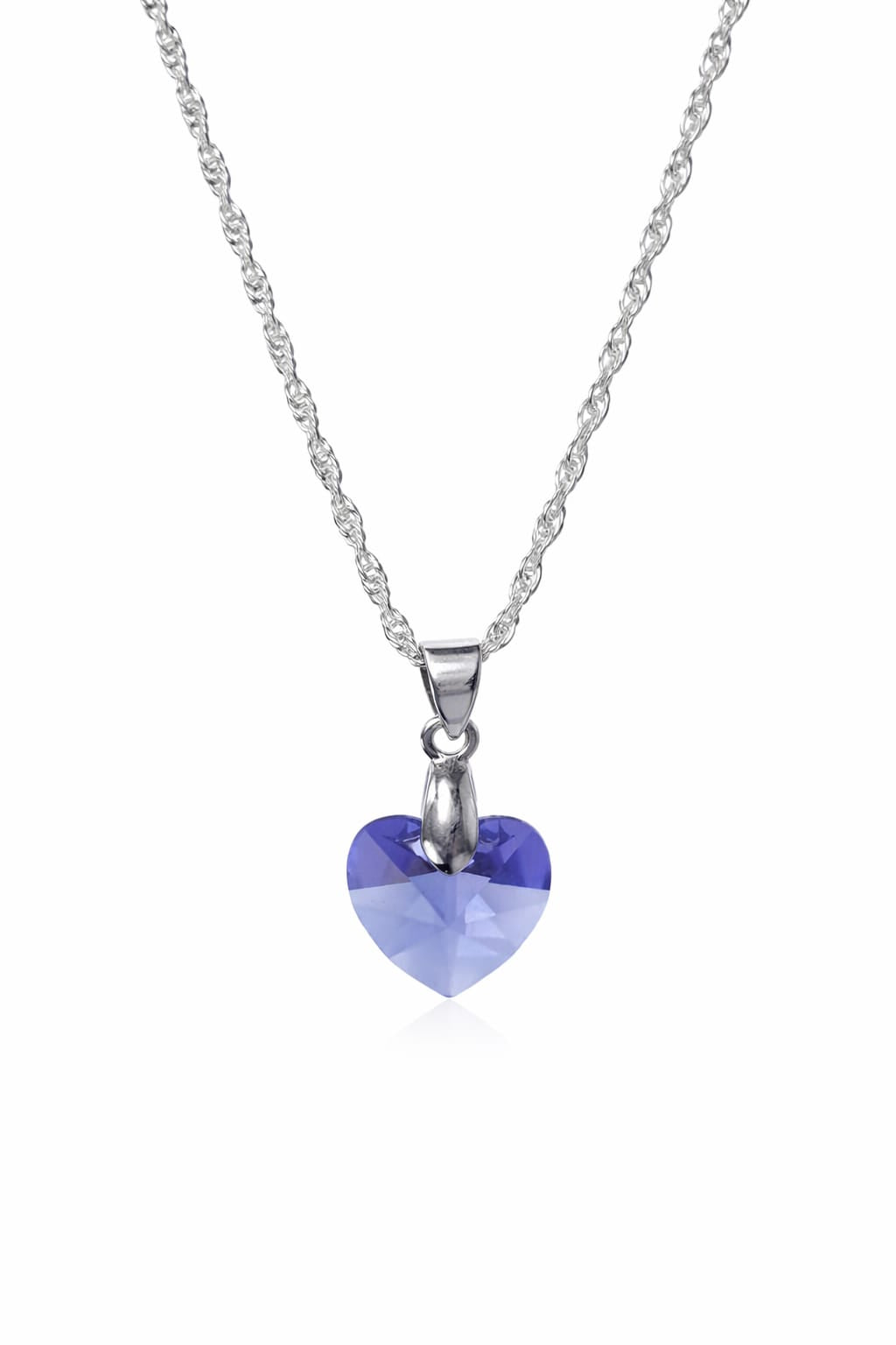 Colar Feminino Prata Singapura com Pingente Coração Swarovski 14mm Violet