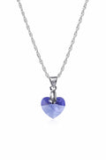 Colar Feminino Prata Singapura com Pingente Coração Swarovski 14mm Violet