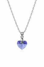 Colar Feminino Prata Singapura com Pingente Coração Swarovski 14mm Violet